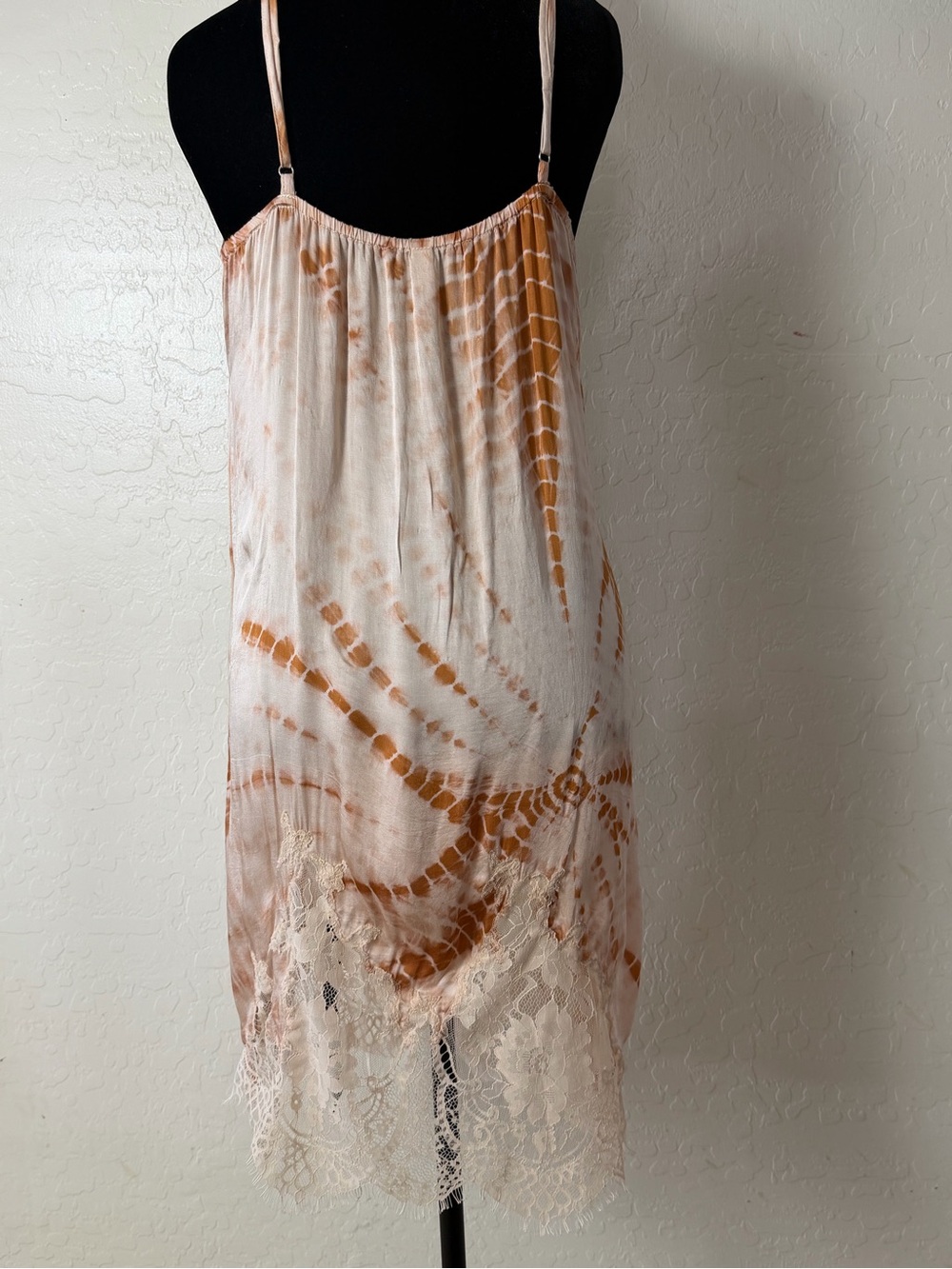 Free People Tie-Dye Satin Slip Dress in Cream & Rust - Picture 7 of 7